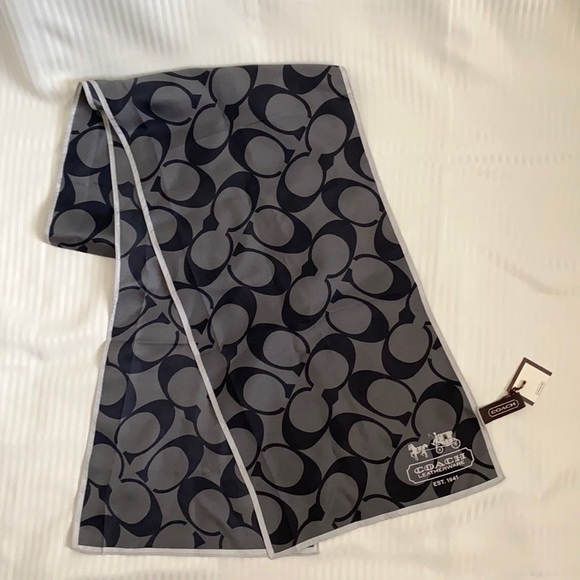 Black and Grey/silver Coach Signature Silk Scarf - Picture 3 of 7